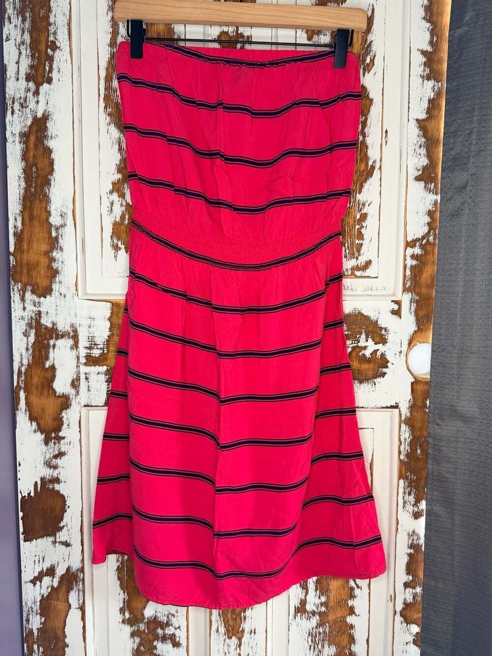 Gap Strapless Mini Dress Size S Striped Pink & Navy Coastal Fisherman Nautical